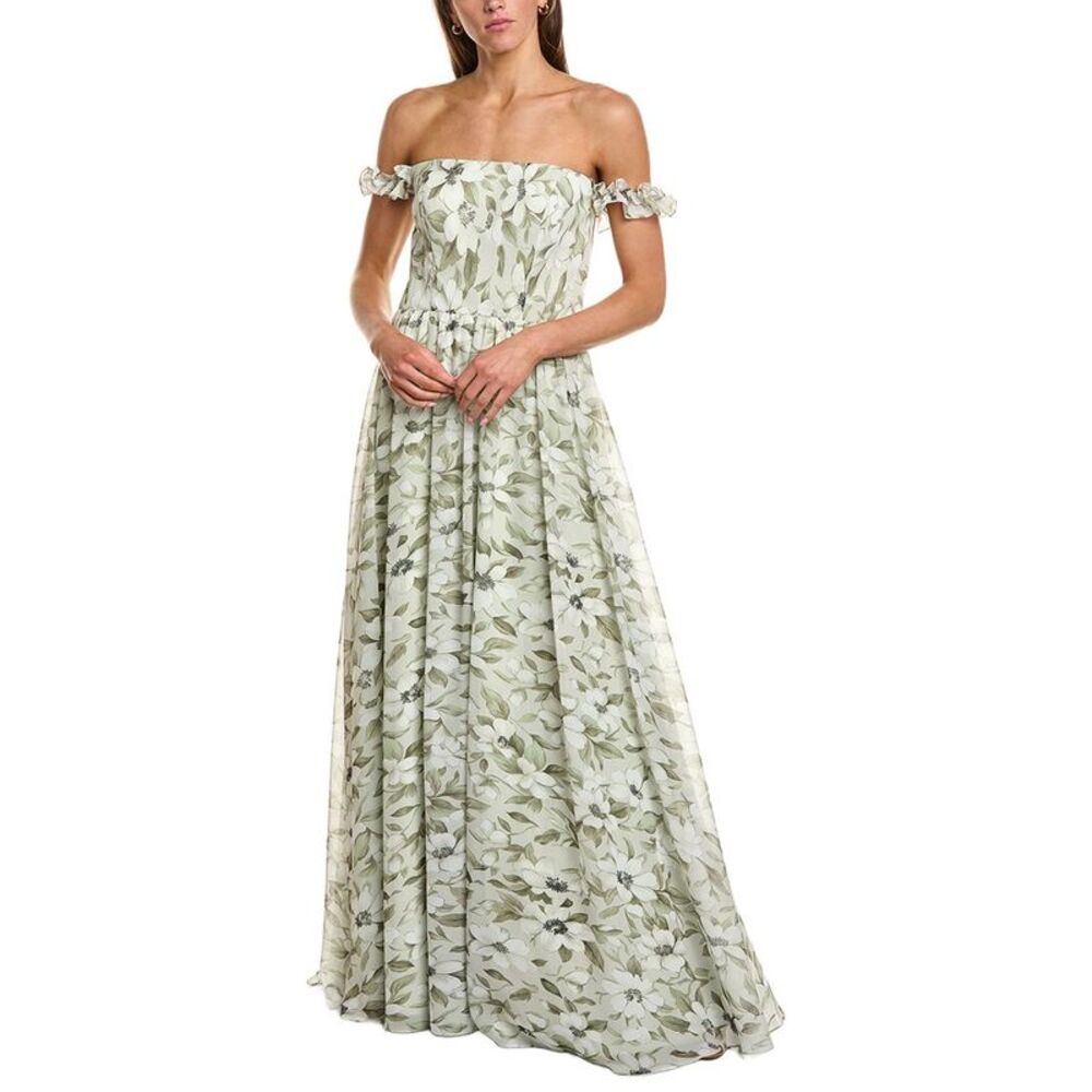 Rene Ruiz Womens  Off The Shoulder Ruffle Sleeves A-Line Gown, White